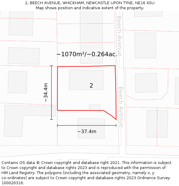 2, BEECH AVENUE, WHICKHAM, NEWCASTLE UPON TYNE, NE16 4SU: Plot and title map