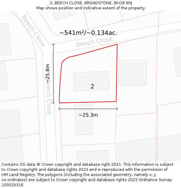 2, BEECH CLOSE, BROADSTONE, BH18 9NJ: Plot and title map