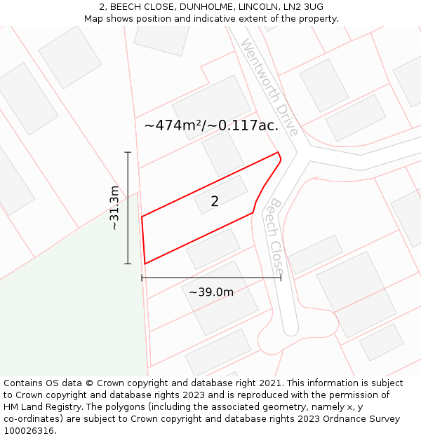 2, BEECH CLOSE, DUNHOLME, LINCOLN, LN2 3UG: Plot and title map