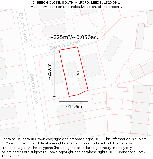 2, BEECH CLOSE, SOUTH MILFORD, LEEDS, LS25 5NW: Plot and title map