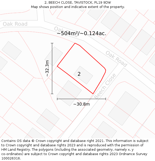 2, BEECH CLOSE, TAVISTOCK, PL19 9DW: Plot and title map