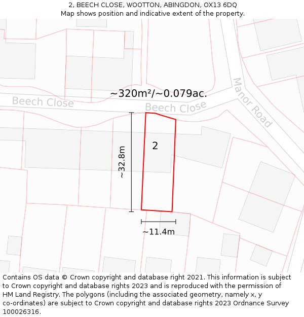 2, BEECH CLOSE, WOOTTON, ABINGDON, OX13 6DQ: Plot and title map