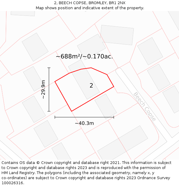 2, BEECH COPSE, BROMLEY, BR1 2NX: Plot and title map