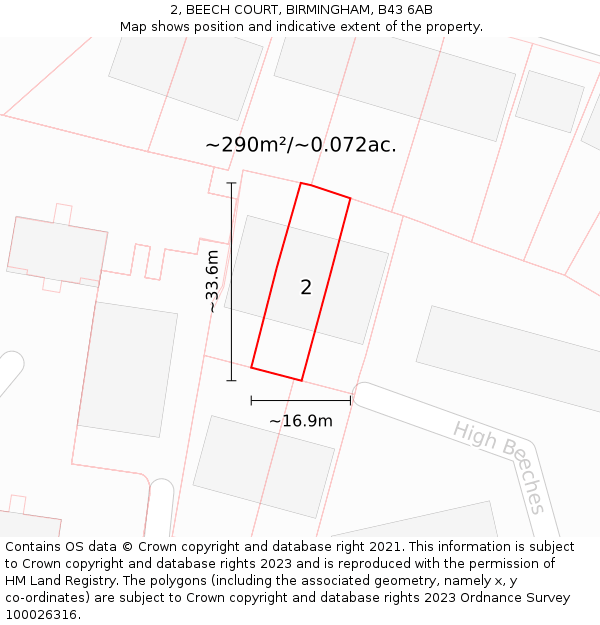 2, BEECH COURT, BIRMINGHAM, B43 6AB: Plot and title map