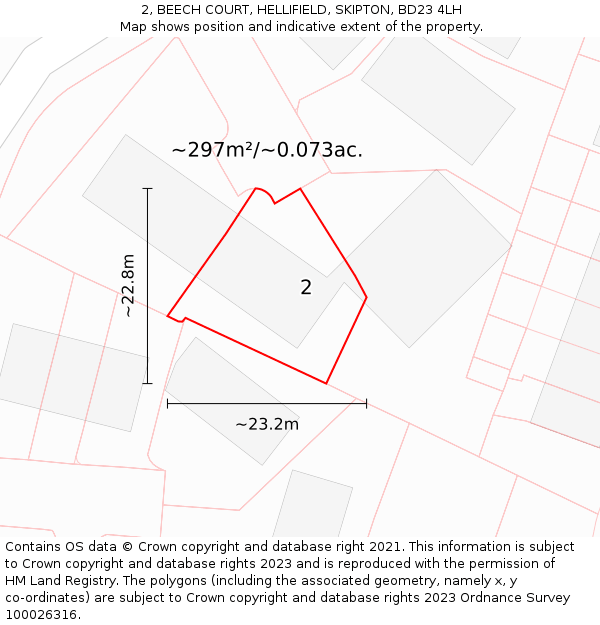 2, BEECH COURT, HELLIFIELD, SKIPTON, BD23 4LH: Plot and title map
