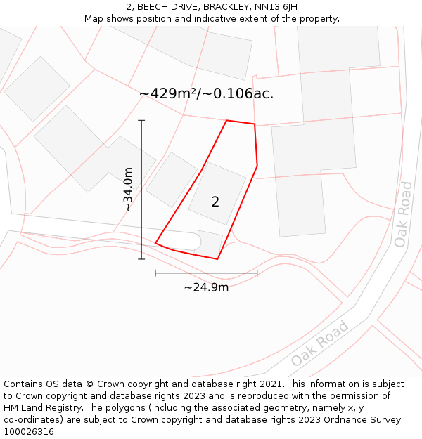 2, BEECH DRIVE, BRACKLEY, NN13 6JH: Plot and title map
