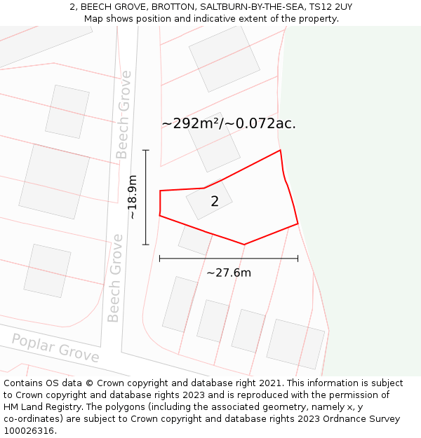 2, BEECH GROVE, BROTTON, SALTBURN-BY-THE-SEA, TS12 2UY: Plot and title map