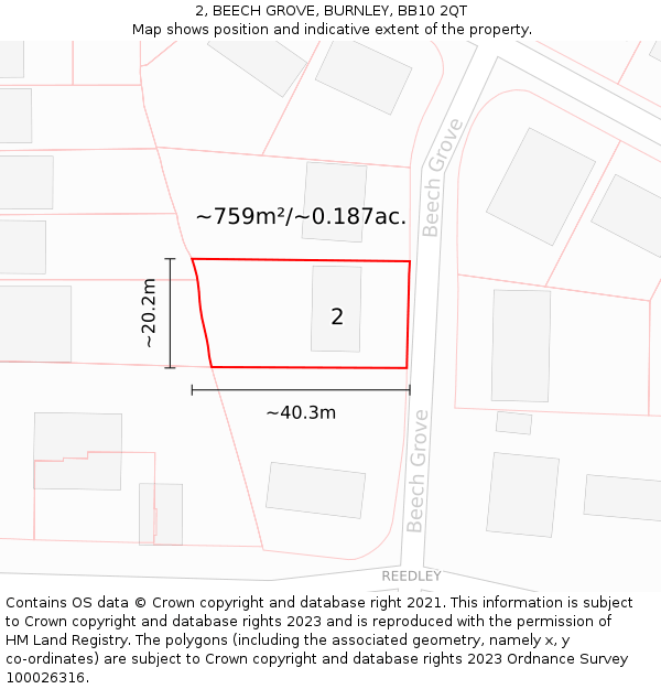 2, BEECH GROVE, BURNLEY, BB10 2QT: Plot and title map