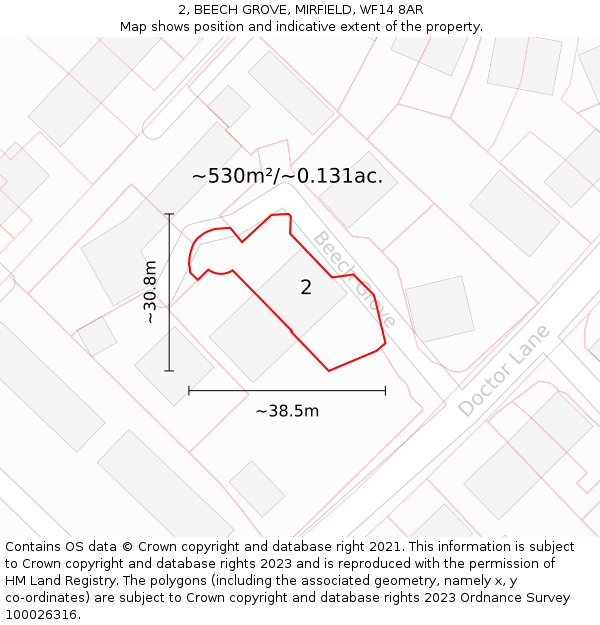 2, BEECH GROVE, MIRFIELD, WF14 8AR: Plot and title map
