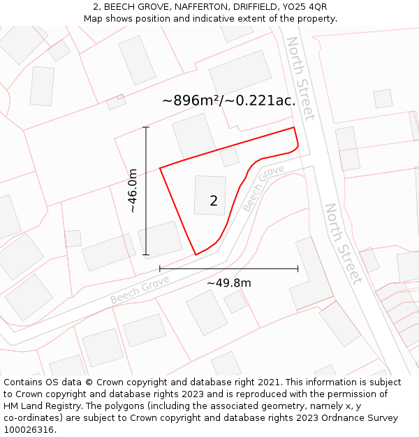 2, BEECH GROVE, NAFFERTON, DRIFFIELD, YO25 4QR: Plot and title map