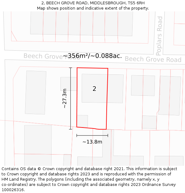 2, BEECH GROVE ROAD, MIDDLESBROUGH, TS5 6RH: Plot and title map
