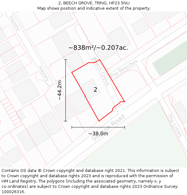 2, BEECH GROVE, TRING, HP23 5NU: Plot and title map