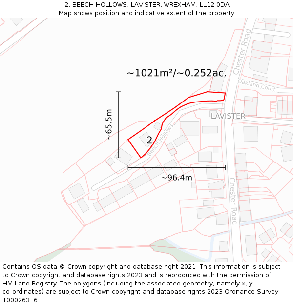 2, BEECH HOLLOWS, LAVISTER, WREXHAM, LL12 0DA: Plot and title map