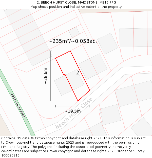 2, BEECH HURST CLOSE, MAIDSTONE, ME15 7PG: Plot and title map