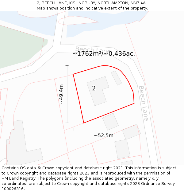 2, BEECH LANE, KISLINGBURY, NORTHAMPTON, NN7 4AL: Plot and title map