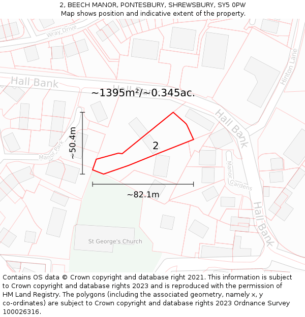 2, BEECH MANOR, PONTESBURY, SHREWSBURY, SY5 0PW: Plot and title map