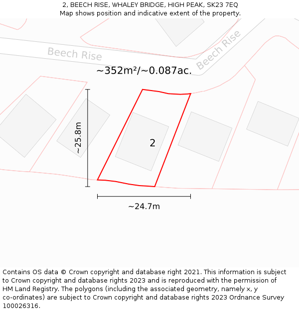 2, BEECH RISE, WHALEY BRIDGE, HIGH PEAK, SK23 7EQ: Plot and title map