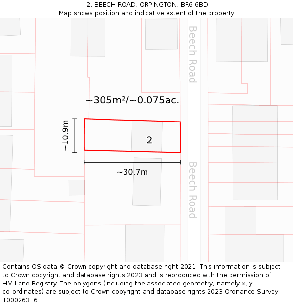 2, BEECH ROAD, ORPINGTON, BR6 6BD: Plot and title map