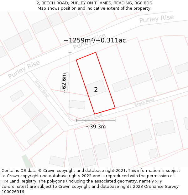 2, BEECH ROAD, PURLEY ON THAMES, READING, RG8 8DS: Plot and title map