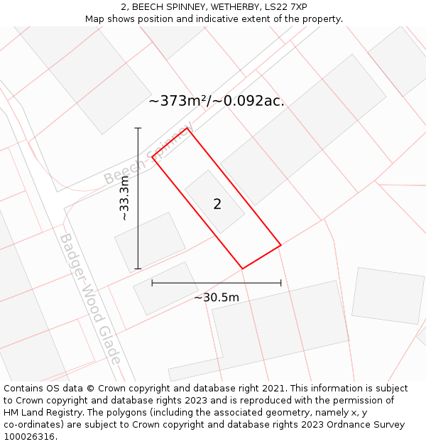2, BEECH SPINNEY, WETHERBY, LS22 7XP: Plot and title map
