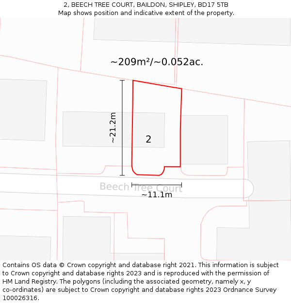 2, BEECH TREE COURT, BAILDON, SHIPLEY, BD17 5TB: Plot and title map