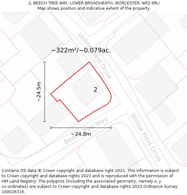 2, BEECH TREE WAY, LOWER BROADHEATH, WORCESTER, WR2 6RU: Plot and title map