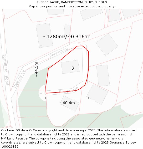 2, BEECHACRE, RAMSBOTTOM, BURY, BL0 9LS: Plot and title map