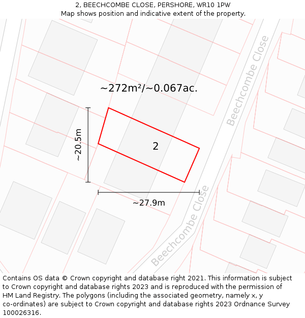 2, BEECHCOMBE CLOSE, PERSHORE, WR10 1PW: Plot and title map