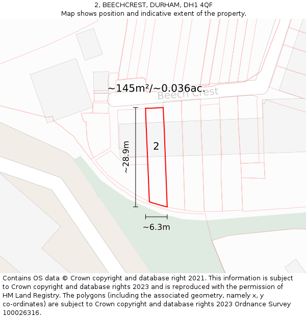 2, BEECHCREST, DURHAM, DH1 4QF: Plot and title map