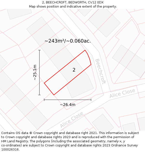 2, BEECHCROFT, BEDWORTH, CV12 0DX: Plot and title map