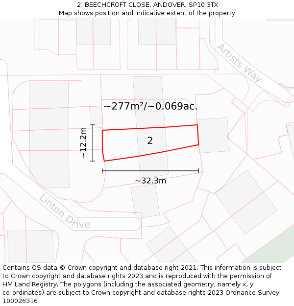 2, BEECHCROFT CLOSE, ANDOVER, SP10 3TX: Plot and title map