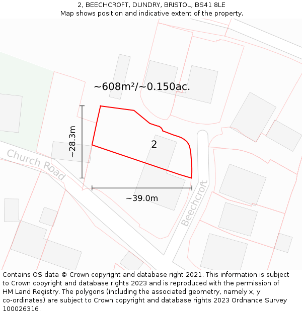 2, BEECHCROFT, DUNDRY, BRISTOL, BS41 8LE: Plot and title map