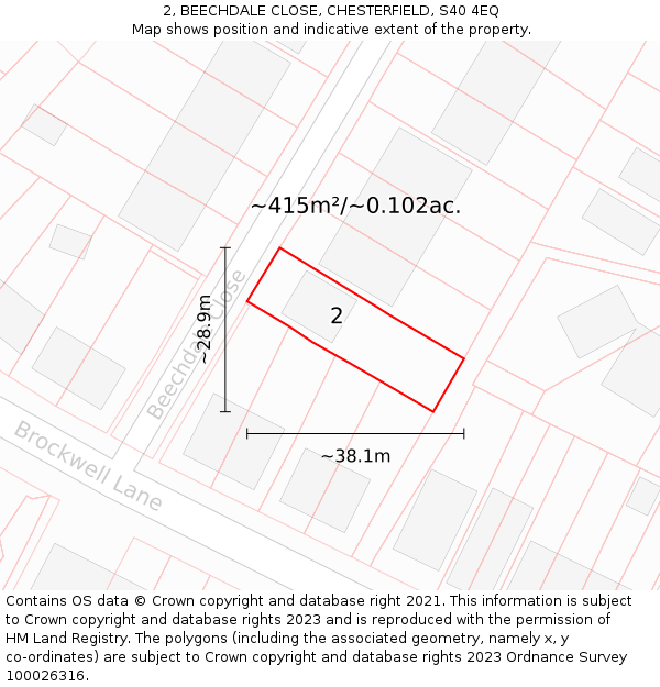 2, BEECHDALE CLOSE, CHESTERFIELD, S40 4EQ: Plot and title map