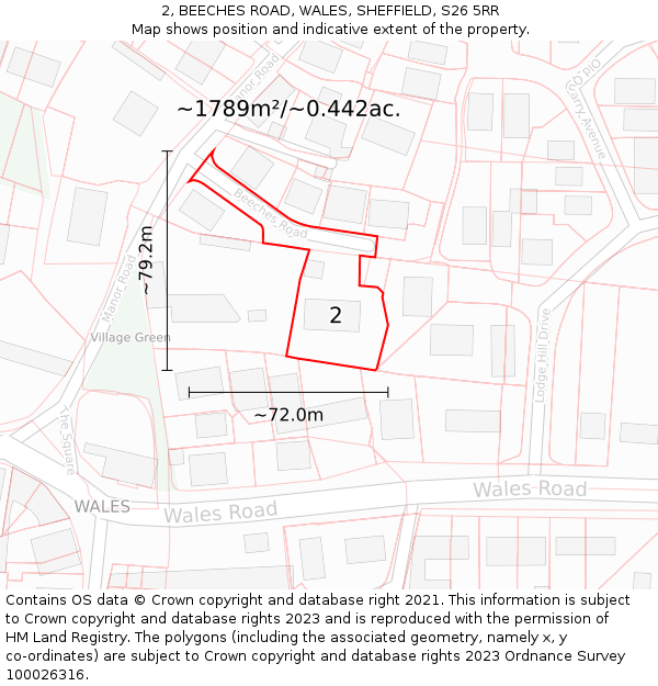 2, BEECHES ROAD, WALES, SHEFFIELD, S26 5RR: Plot and title map