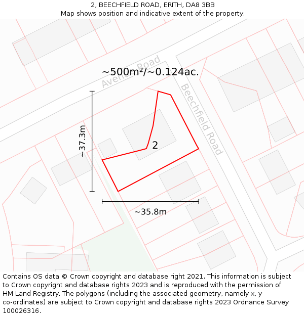 2, BEECHFIELD ROAD, ERITH, DA8 3BB: Plot and title map