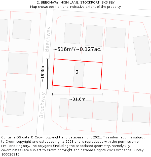 2, BEECHWAY, HIGH LANE, STOCKPORT, SK6 8EY: Plot and title map