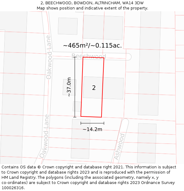 2, BEECHWOOD, BOWDON, ALTRINCHAM, WA14 3DW: Plot and title map