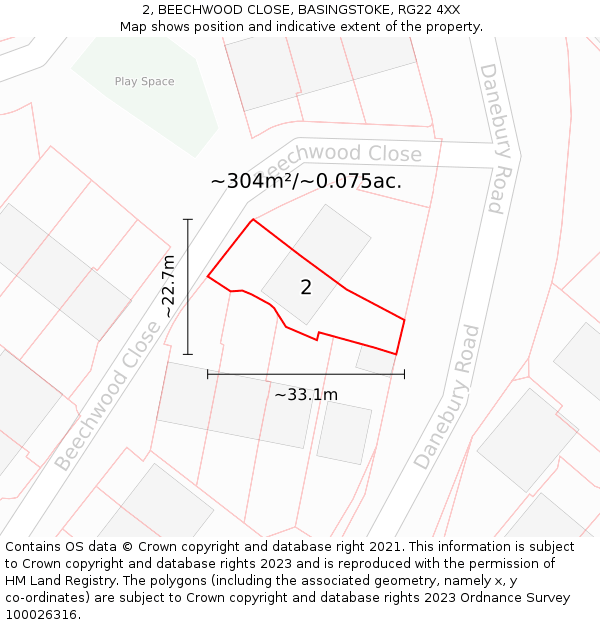 2, BEECHWOOD CLOSE, BASINGSTOKE, RG22 4XX: Plot and title map