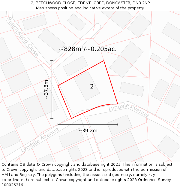 2, BEECHWOOD CLOSE, EDENTHORPE, DONCASTER, DN3 2NP: Plot and title map