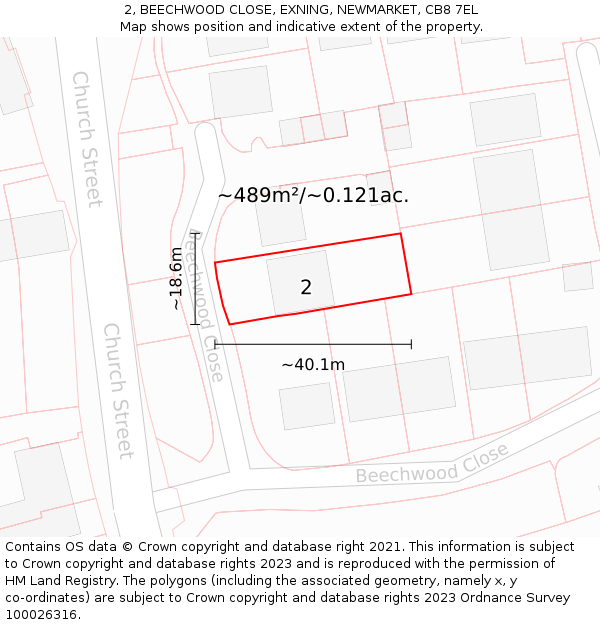 2, BEECHWOOD CLOSE, EXNING, NEWMARKET, CB8 7EL: Plot and title map