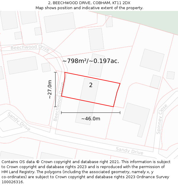 2, BEECHWOOD DRIVE, COBHAM, KT11 2DX: Plot and title map