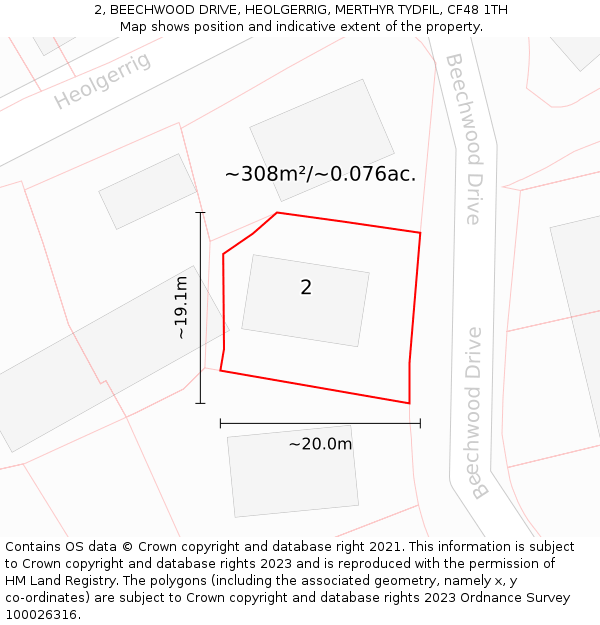 2, BEECHWOOD DRIVE, HEOLGERRIG, MERTHYR TYDFIL, CF48 1TH: Plot and title map
