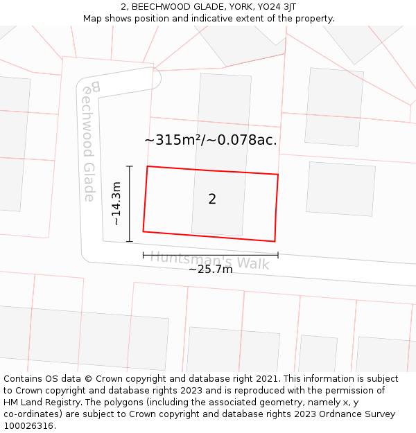2, BEECHWOOD GLADE, YORK, YO24 3JT: Plot and title map