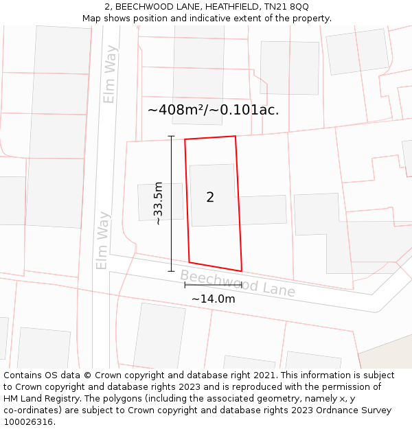 2, BEECHWOOD LANE, HEATHFIELD, TN21 8QQ: Plot and title map