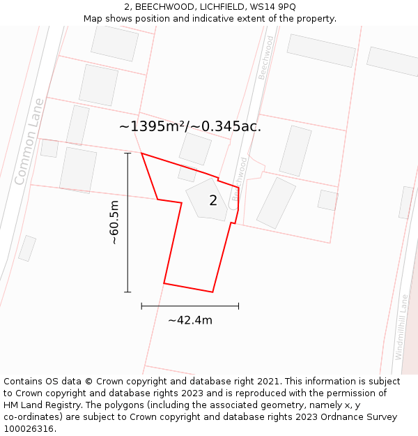 2, BEECHWOOD, LICHFIELD, WS14 9PQ: Plot and title map