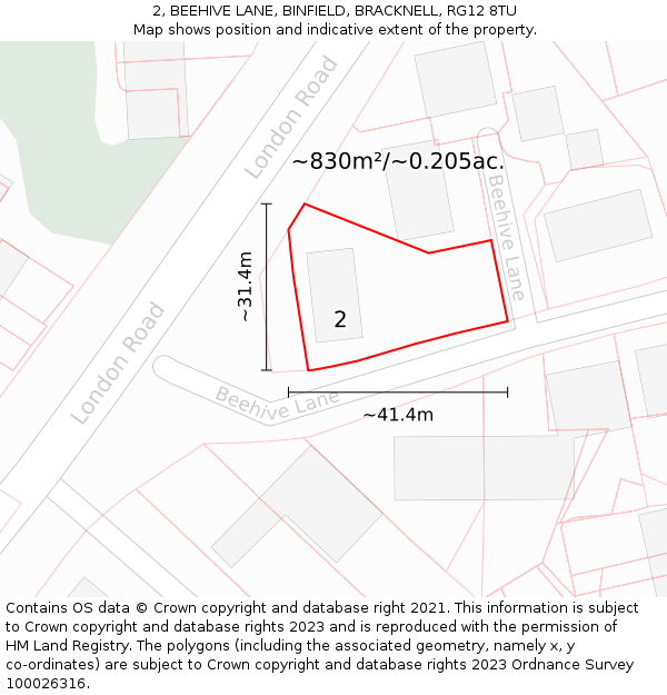 2, BEEHIVE LANE, BINFIELD, BRACKNELL, RG12 8TU: Plot and title map