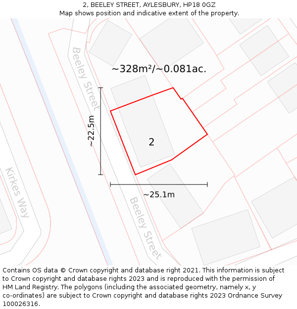 2, BEELEY STREET, AYLESBURY, HP18 0GZ: Plot and title map