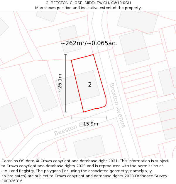 2, BEESTON CLOSE, MIDDLEWICH, CW10 0SH: Plot and title map