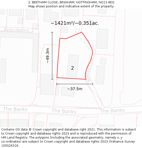 2, BEETHAM CLOSE, BINGHAM, NOTTINGHAM, NG13 8EQ: Plot and title map