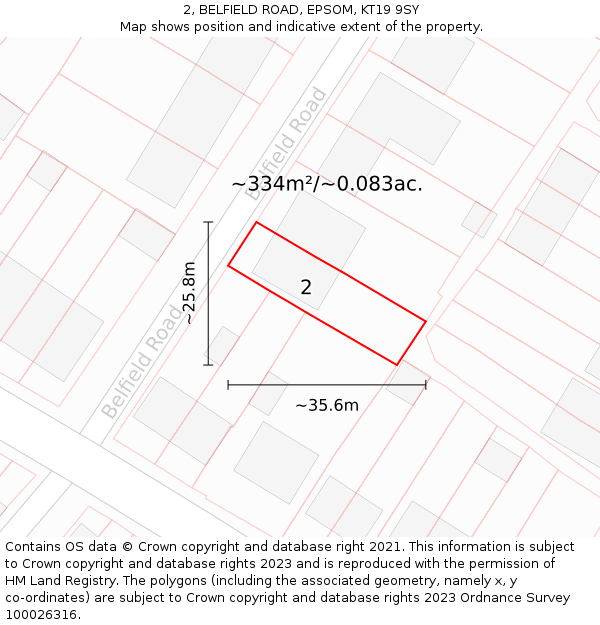2, BELFIELD ROAD, EPSOM, KT19 9SY: Plot and title map